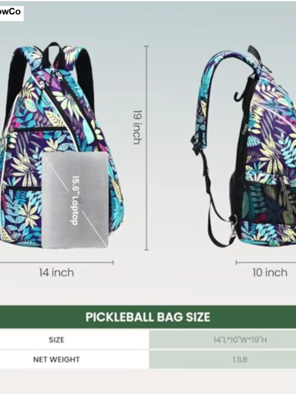 Convertible Pickleball Backpack Sling Bag Padded Laptop Sleeve Water Repellent